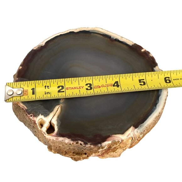 Polished Natural Stone Rock Agate Slice Round Midnight Blue Brown Grey 5 x 6 VTG - Picture 5 of 7